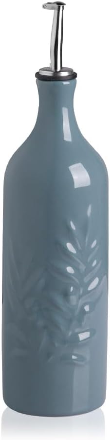 Sweejar Ceramic Olive Oil Dispenser Bottle, 20 Oz Relief Opaque Oil Cruet Protects Oil To Reduce Oxidation, Suitable for Storage Oil, Vinegar, Soy Sauce, Coffee Syrup, Liquids, Set of 1 (Beige)