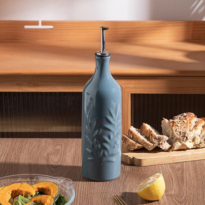 Sweejar Ceramic Olive Oil Dispenser Bottle, 20 Oz Relief Opaque Oil Cruet Protects Oil To Reduce Oxidation, Suitable for Storage Oil, Vinegar, Soy Sauce, Coffee Syrup, Liquids, Set of 1 (Beige)