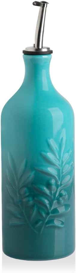 Sweejar Ceramic Olive Oil Dispenser Bottle, 20 Oz Relief Opaque Oil Cruet Protects Oil To Reduce Oxidation, Suitable for Storage Oil, Vinegar, Soy Sauce, Coffee Syrup, Liquids, Set of 1 (Beige)