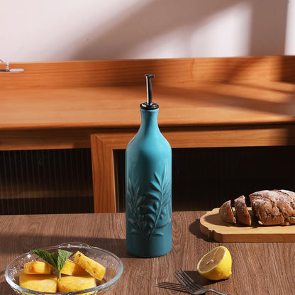 Sweejar Ceramic Olive Oil Dispenser Bottle, 20 Oz Relief Opaque Oil Cruet Protects Oil To Reduce Oxidation, Suitable for Storage Oil, Vinegar, Soy Sauce, Coffee Syrup, Liquids, Set of 1 (Beige)