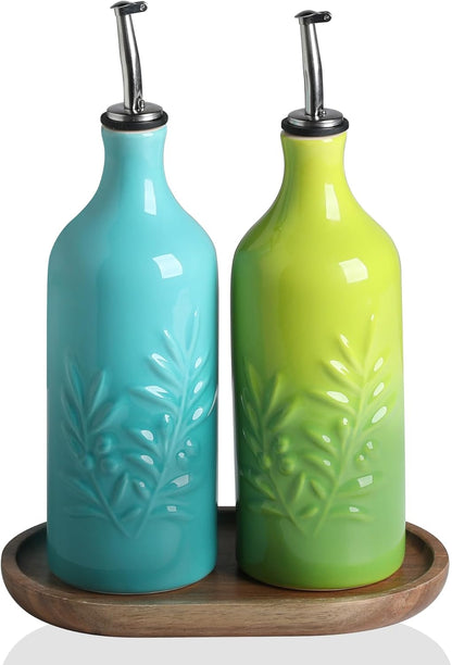 Sweejar Ceramic Olive Oil Dispenser Bottle, 20 Oz Relief Opaque Oil Cruet Protects Oil To Reduce Oxidation, Suitable for Storage Oil, Vinegar, Soy Sauce, Coffee Syrup, Liquids, Set of 1 (Beige)