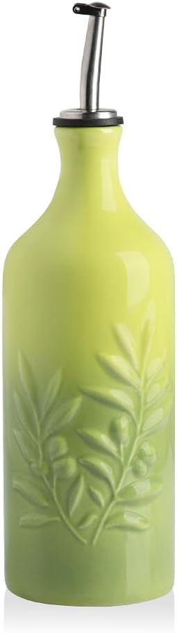 Sweejar Ceramic Olive Oil Dispenser Bottle, 20 Oz Relief Opaque Oil Cruet Protects Oil To Reduce Oxidation, Suitable for Storage Oil, Vinegar, Soy Sauce, Coffee Syrup, Liquids, Set of 1 (Beige)