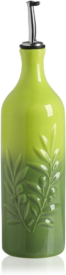 Sweejar Ceramic Olive Oil Dispenser Bottle, 20 Oz Relief Opaque Oil Cruet Protects Oil To Reduce Oxidation, Suitable for Storage Oil, Vinegar, Soy Sauce, Coffee Syrup, Liquids, Set of 1 (Beige)