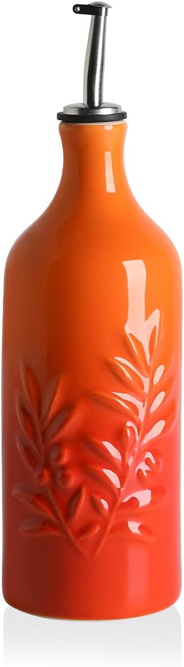 Sweejar Ceramic Olive Oil Dispenser Bottle, 20 Oz Relief Opaque Oil Cruet Protects Oil To Reduce Oxidation, Suitable for Storage Oil, Vinegar, Soy Sauce, Coffee Syrup, Liquids, Set of 1 (Beige)