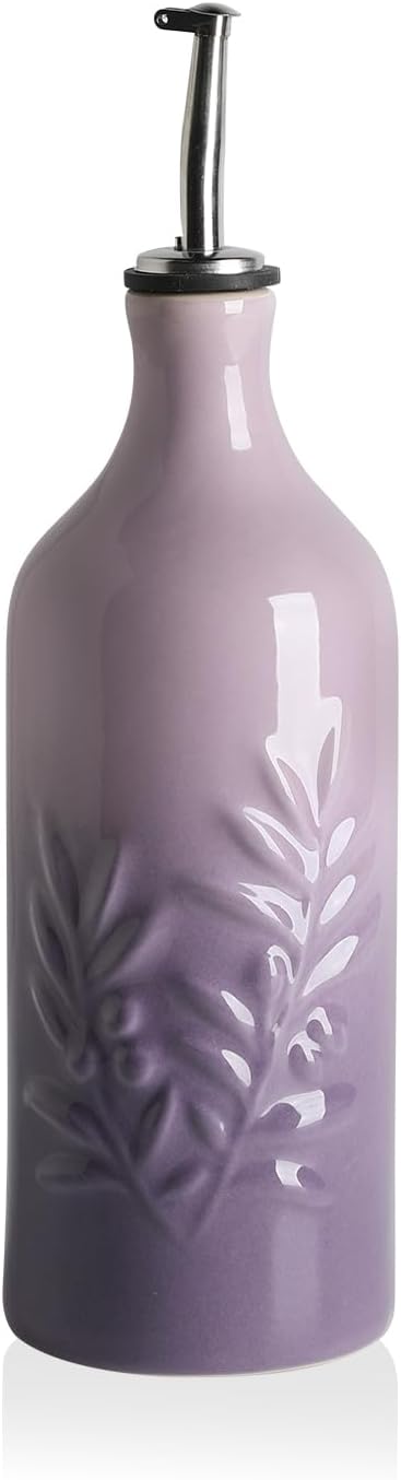 Sweejar Ceramic Olive Oil Dispenser Bottle, 20 Oz Relief Opaque Oil Cruet Protects Oil To Reduce Oxidation, Suitable for Storage Oil, Vinegar, Soy Sauce, Coffee Syrup, Liquids, Set of 1 (Beige)
