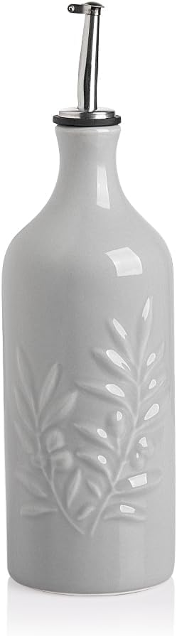 Sweejar Ceramic Olive Oil Dispenser Bottle, 20 Oz Relief Opaque Oil Cruet Protects Oil To Reduce Oxidation, Suitable for Storage Oil, Vinegar, Soy Sauce, Coffee Syrup, Liquids, Set of 1 (Beige)