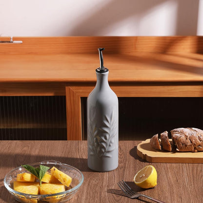 Sweejar Ceramic Olive Oil Dispenser Bottle, 20 Oz Relief Opaque Oil Cruet Protects Oil To Reduce Oxidation, Suitable for Storage Oil, Vinegar, Soy Sauce, Coffee Syrup, Liquids, Set of 1 (Beige)
