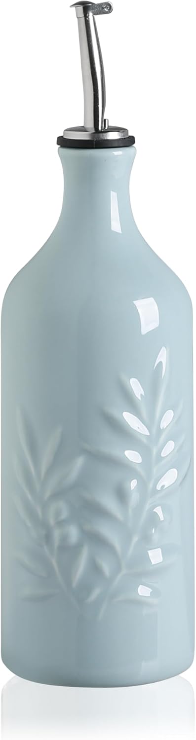 Sweejar Ceramic Olive Oil Dispenser Bottle, 20 Oz Relief Opaque Oil Cruet Protects Oil To Reduce Oxidation, Suitable for Storage Oil, Vinegar, Soy Sauce, Coffee Syrup, Liquids, Set of 1 (Beige)