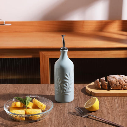 Sweejar Ceramic Olive Oil Dispenser Bottle, 20 Oz Relief Opaque Oil Cruet Protects Oil To Reduce Oxidation, Suitable for Storage Oil, Vinegar, Soy Sauce, Coffee Syrup, Liquids, Set of 1 (Beige)