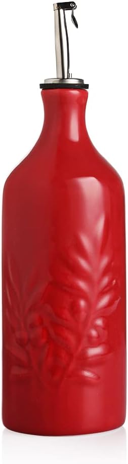 Sweejar Ceramic Olive Oil Dispenser Bottle, 20 Oz Relief Opaque Oil Cruet Protects Oil To Reduce Oxidation, Suitable for Storage Oil, Vinegar, Soy Sauce, Coffee Syrup, Liquids, Set of 1 (Beige)