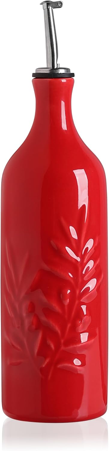 Sweejar Ceramic Olive Oil Dispenser Bottle, 20 Oz Relief Opaque Oil Cruet Protects Oil To Reduce Oxidation, Suitable for Storage Oil, Vinegar, Soy Sauce, Coffee Syrup, Liquids, Set of 1 (Beige)