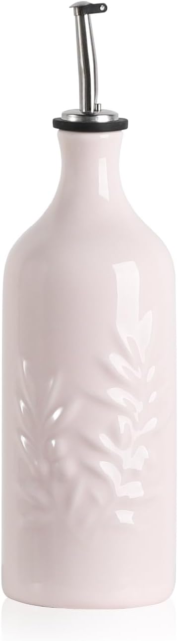 Sweejar Ceramic Olive Oil Dispenser Bottle, 20 Oz Relief Opaque Oil Cruet Protects Oil To Reduce Oxidation, Suitable for Storage Oil, Vinegar, Soy Sauce, Coffee Syrup, Liquids, Set of 1 (Beige)