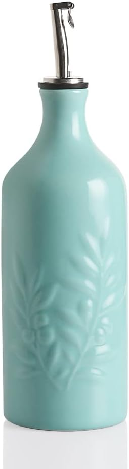 Sweejar Ceramic Olive Oil Dispenser Bottle, 20 Oz Relief Opaque Oil Cruet Protects Oil To Reduce Oxidation, Suitable for Storage Oil, Vinegar, Soy Sauce, Coffee Syrup, Liquids, Set of 1 (Beige)