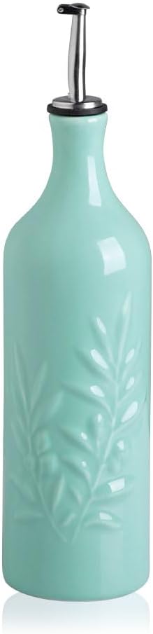 Sweejar Ceramic Olive Oil Dispenser Bottle, 20 Oz Relief Opaque Oil Cruet Protects Oil To Reduce Oxidation, Suitable for Storage Oil, Vinegar, Soy Sauce, Coffee Syrup, Liquids, Set of 1 (Beige)