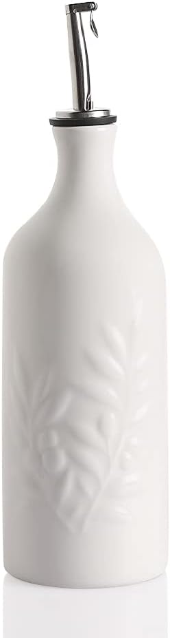 Sweejar Ceramic Olive Oil Dispenser Bottle, 20 Oz Relief Opaque Oil Cruet Protects Oil To Reduce Oxidation, Suitable for Storage Oil, Vinegar, Soy Sauce, Coffee Syrup, Liquids, Set of 1 (Beige)