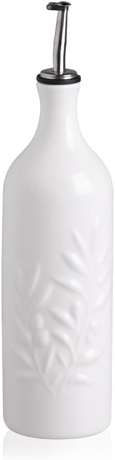 Sweejar Ceramic Olive Oil Dispenser Bottle, 20 Oz Relief Opaque Oil Cruet Protects Oil To Reduce Oxidation, Suitable for Storage Oil, Vinegar, Soy Sauce, Coffee Syrup, Liquids, Set of 1 (Beige)