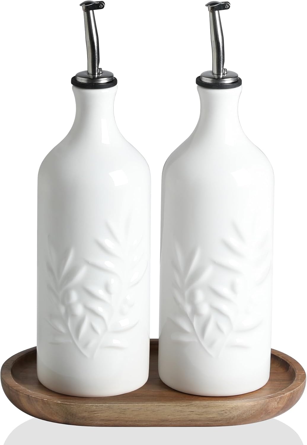 Sweejar Ceramic Olive Oil Dispenser Bottle, 20 Oz Relief Opaque Oil Cruet Protects Oil To Reduce Oxidation, Suitable for Storage Oil, Vinegar, Soy Sauce, Coffee Syrup, Liquids, Set of 1 (Beige)