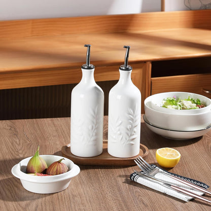 Sweejar Ceramic Olive Oil Dispenser Bottle, 20 Oz Relief Opaque Oil Cruet Protects Oil To Reduce Oxidation, Suitable for Storage Oil, Vinegar, Soy Sauce, Coffee Syrup, Liquids, Set of 1 (Beige)