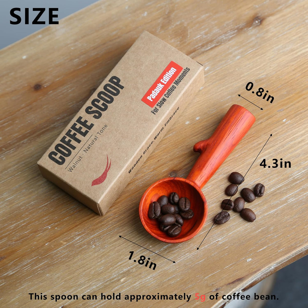 Walnut Coffee Scoop,Wooden Coffee Bean Measuring Spoon,5g Capacity,Natural Wood Coffee Scoop for Tea,Sugar & Powder,Rustic Kitchen Gift for Coffee Lovers