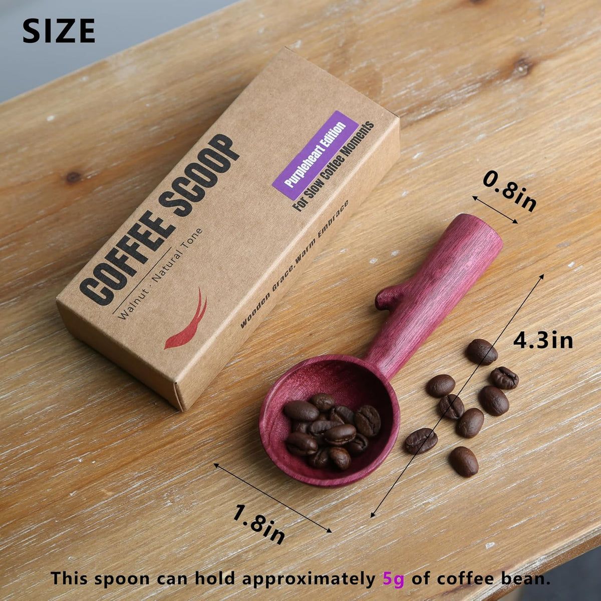 Walnut Coffee Scoop,Wooden Coffee Bean Measuring Spoon,5g Capacity,Natural Wood Coffee Scoop for Tea,Sugar & Powder,Rustic Kitchen Gift for Coffee Lovers