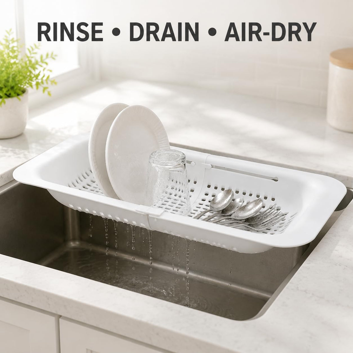 Expandable Over-the-Sink Colander Strainer Basket 14.25 to 19.5 Inch Black