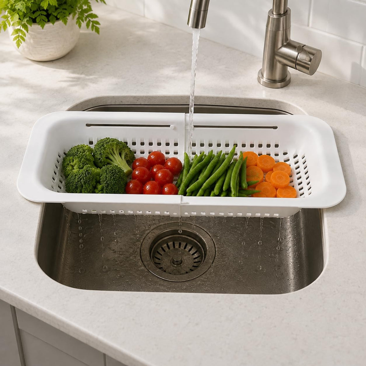 Expandable Over-the-Sink Colander Strainer Basket 14.25 to 19.5 Inch Black
