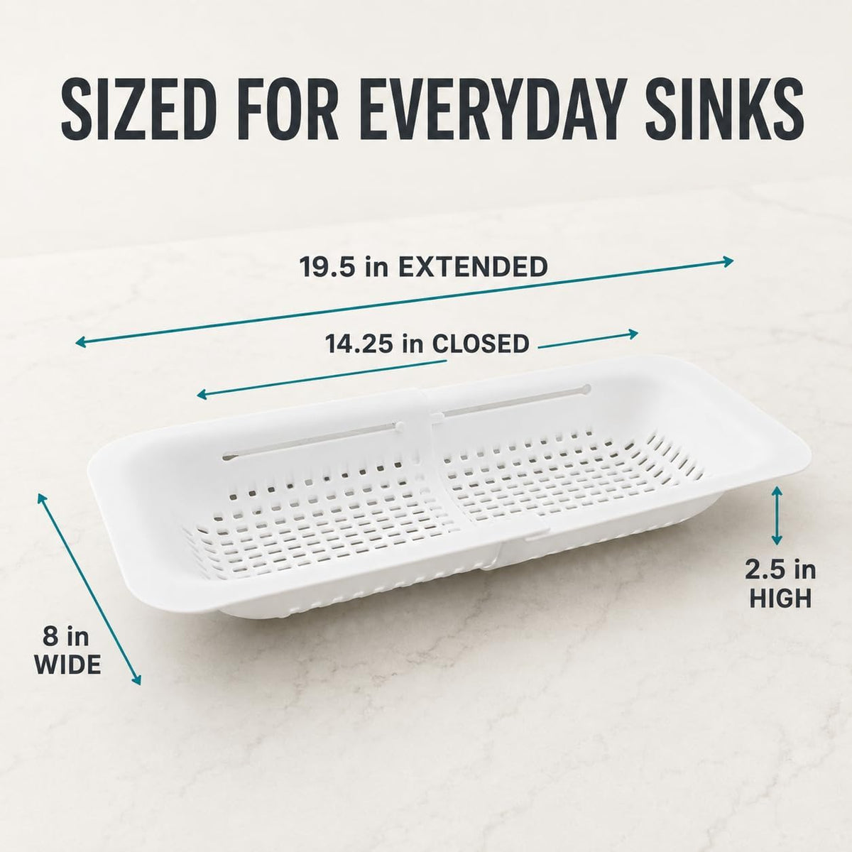 Expandable Over-the-Sink Colander Strainer Basket 14.25 to 19.5 Inch Black