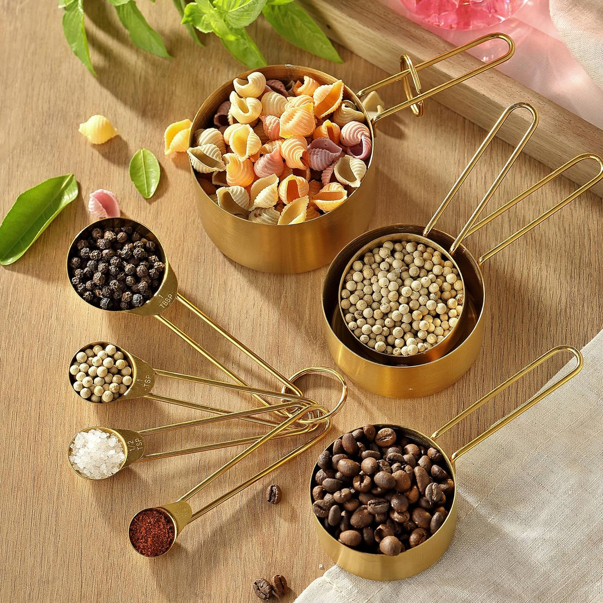 Measuring Cups and Spoons Set, Kaloo 8PCS Stainless Steel Metal Measuring Cups, Gold Finish, Ideal for Cooking and Baking