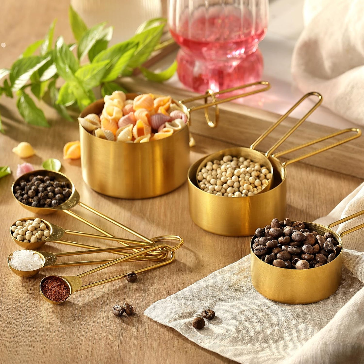 Measuring Cups and Spoons Set, Kaloo 8PCS Stainless Steel Metal Measuring Cups, Gold Finish, Ideal for Cooking and Baking