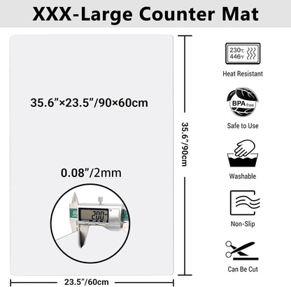 35.6x23.5in 2mm Silicone Mats for Kitchen Counter, Thick Heat Resistant Silicone Mat, Extra Large Non-Stick Pastry Mat Glass Top Stove Cover Countertop Protector for Baking Coffee Bar Translucent