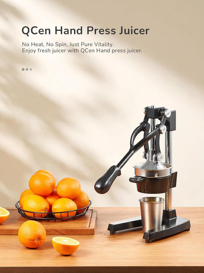 Professional Cast Iron Manual Juicer, Heavy Duty Citrus Press with Stainless Steel Strainer, Easy-to-Clean Hand Squeezer for Orange, Lemon, Lime and Grapefruit - Black (Black)