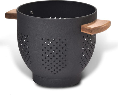 Metal Colander with Wood Handle, 5.5 Quart Powder Coated Steel Large Kitchen Strainer Stable Base,(Sand Yellow, 11.26inch)