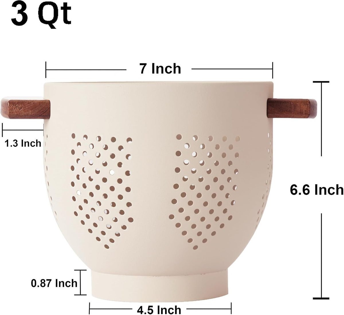 Metal Colander with Wood Handle, 5.5 Quart Powder Coated Steel Large Kitchen Strainer Stable Base,(Sand Yellow, 11.26inch)