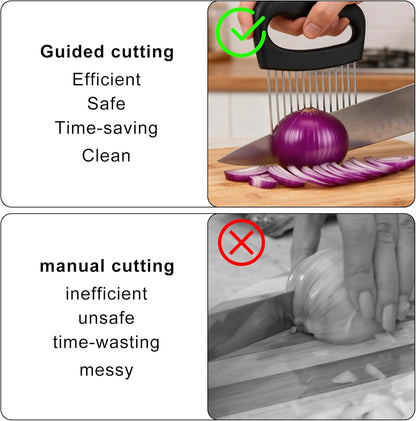 Onion Holder for Slicing, Extra-Large Stainless Steel Tomato and Potato Slicer with 16 Long Needles Versatile Food Slice Holder Home Kitchen Tool for Meat Onion Tomato Potato