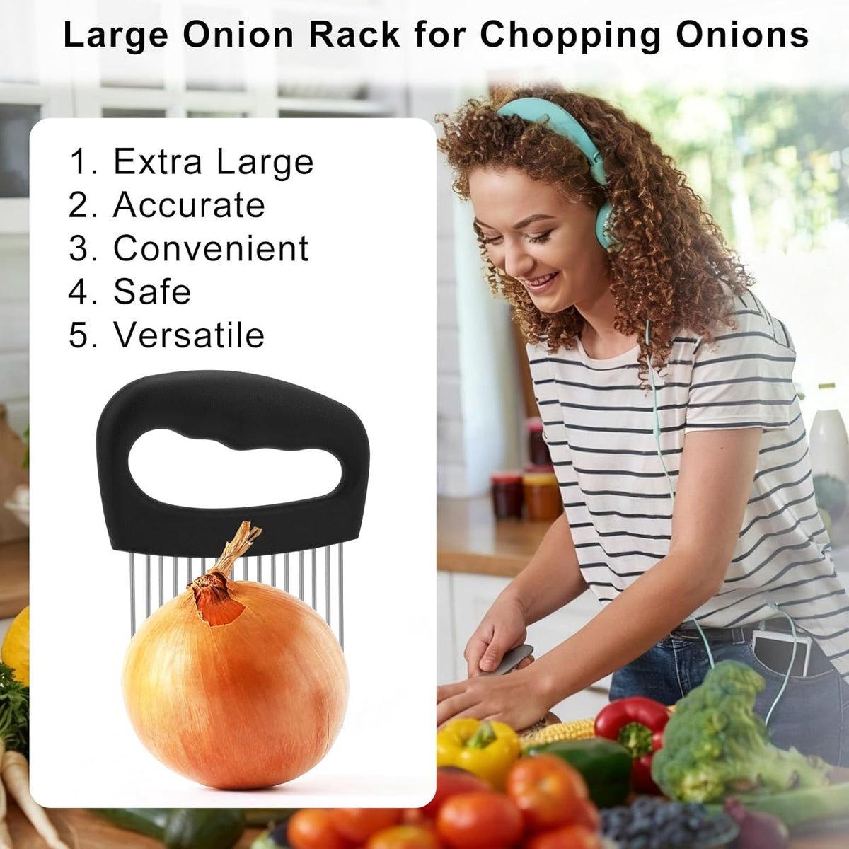 Onion Holder for Slicing, Extra-Large Stainless Steel Tomato and Potato Slicer with 16 Long Needles Versatile Food Slice Holder Home Kitchen Tool for Meat Onion Tomato Potato