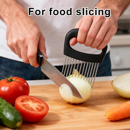Onion Holder for Slicing, Extra-Large Stainless Steel Tomato and Potato Slicer with 16 Long Needles Versatile Food Slice Holder Home Kitchen Tool for Meat Onion Tomato Potato