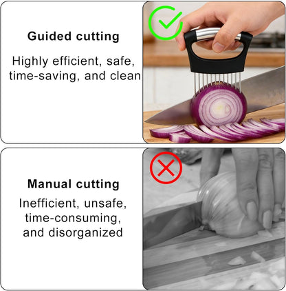 Onion Holder for Slicing, Extra-Large Stainless Steel Tomato and Potato Slicer with 16 Long Needles Versatile Food Slice Holder Home Kitchen Tool for Meat Onion Tomato Potato