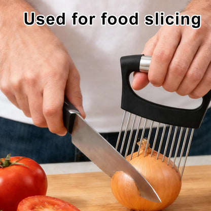Onion Holder for Slicing, Extra-Large Stainless Steel Tomato and Potato Slicer with 16 Long Needles Versatile Food Slice Holder Home Kitchen Tool for Meat Onion Tomato Potato