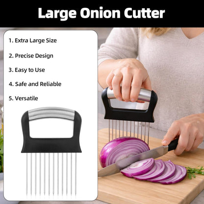 Onion Holder for Slicing, Extra-Large Stainless Steel Tomato and Potato Slicer with 16 Long Needles Versatile Food Slice Holder Home Kitchen Tool for Meat Onion Tomato Potato