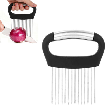 Onion Holder for Slicing, Extra-Large Stainless Steel Tomato and Potato Slicer with 16 Long Needles Versatile Food Slice Holder Home Kitchen Tool for Meat Onion Tomato Potato