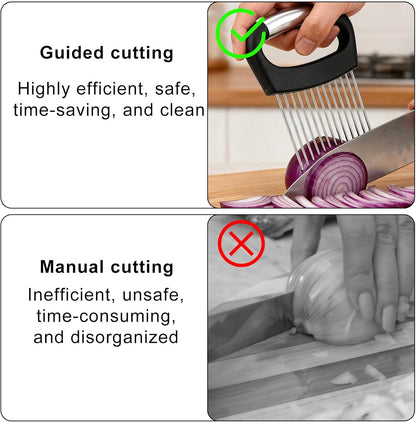 Onion Holder for Slicing, Extra-Large Stainless Steel Tomato and Potato Slicer with 16 Long Needles Versatile Food Slice Holder Home Kitchen Tool for Meat Onion Tomato Potato