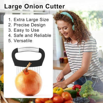 Onion Holder for Slicing, Extra-Large Stainless Steel Tomato and Potato Slicer with 16 Long Needles Versatile Food Slice Holder Home Kitchen Tool for Meat Onion Tomato Potato
