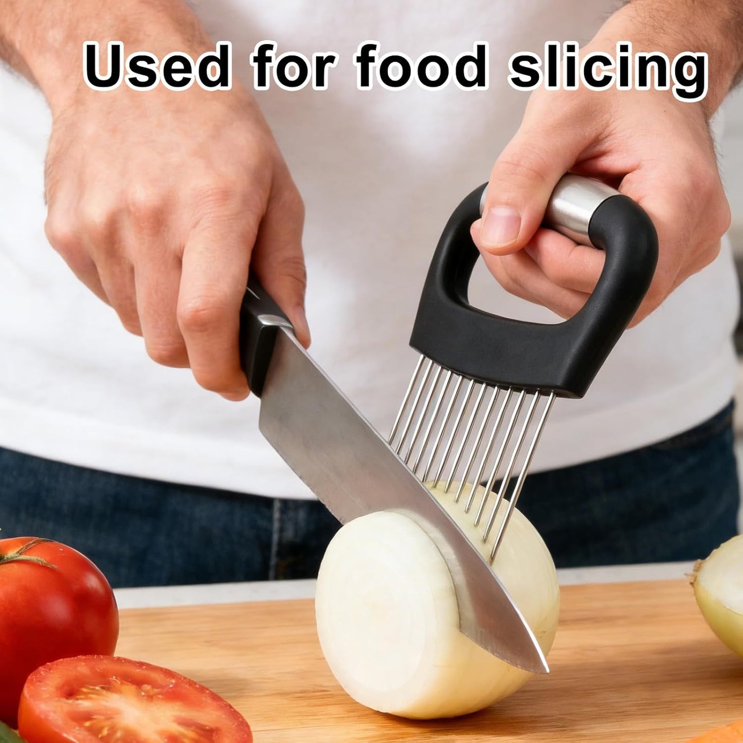 Onion Holder for Slicing, Extra-Large Stainless Steel Tomato and Potato Slicer with 16 Long Needles Versatile Food Slice Holder Home Kitchen Tool for Meat Onion Tomato Potato