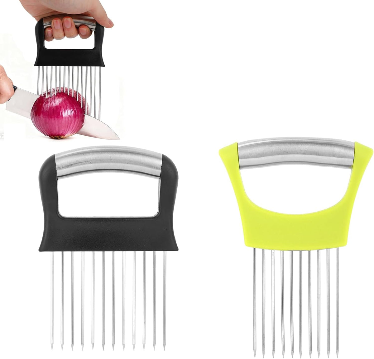 Onion Holder for Slicing, Extra-Large Stainless Steel Tomato and Potato Slicer with 16 Long Needles Versatile Food Slice Holder Home Kitchen Tool for Meat Onion Tomato Potato