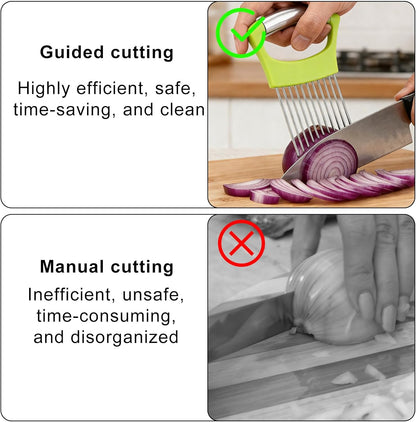 Onion Holder for Slicing, Extra-Large Stainless Steel Tomato and Potato Slicer with 16 Long Needles Versatile Food Slice Holder Home Kitchen Tool for Meat Onion Tomato Potato