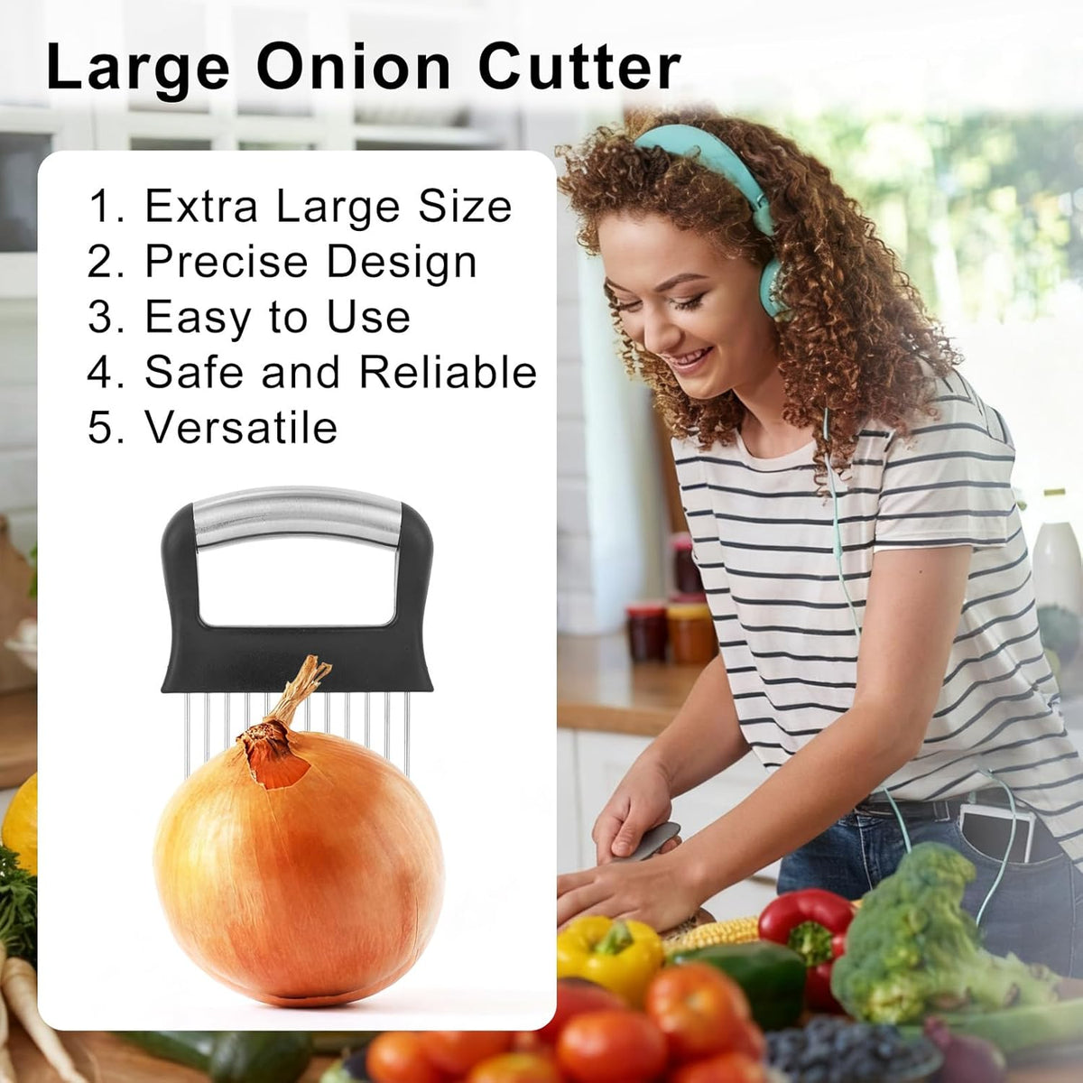 Onion Holder for Slicing, Extra-Large Stainless Steel Tomato and Potato Slicer with 16 Long Needles Versatile Food Slice Holder Home Kitchen Tool for Meat Onion Tomato Potato
