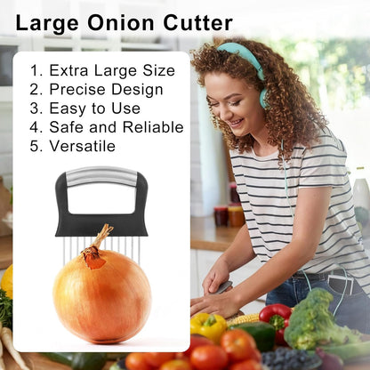 Onion Holder for Slicing, Extra-Large Stainless Steel Tomato and Potato Slicer with 16 Long Needles Versatile Food Slice Holder Home Kitchen Tool for Meat Onion Tomato Potato