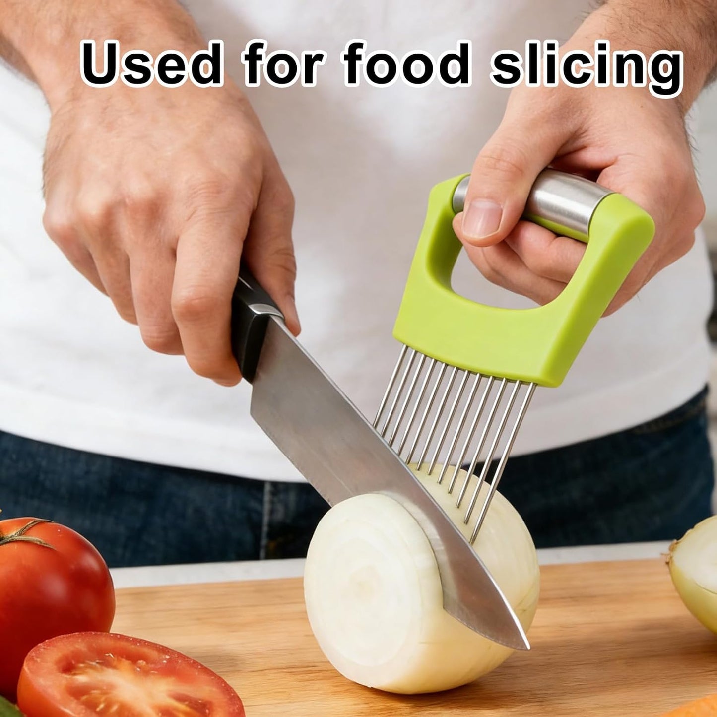 Onion Holder for Slicing, Extra-Large Stainless Steel Tomato and Potato Slicer with 16 Long Needles Versatile Food Slice Holder Home Kitchen Tool for Meat Onion Tomato Potato