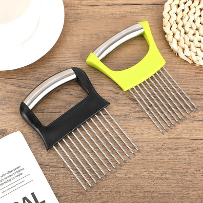 Onion Holder for Slicing, Extra-Large Stainless Steel Tomato and Potato Slicer with 16 Long Needles Versatile Food Slice Holder Home Kitchen Tool for Meat Onion Tomato Potato