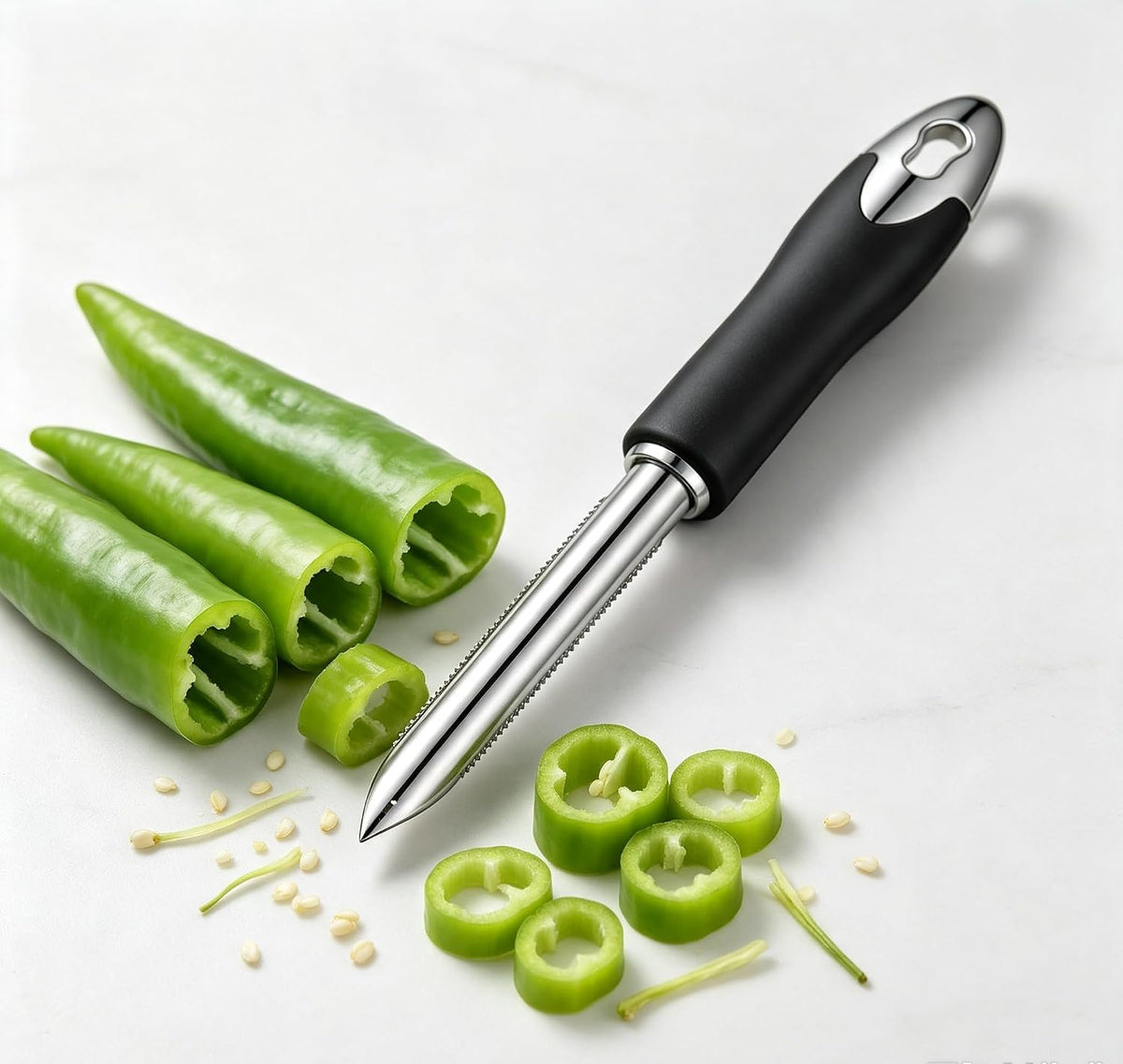 Jalapeno Chili Pepper Corer Stainless Steel Zucchini Cucumber Corers Special Kitchen Gadgets With Serrated Edge Easy Remove The Seeds Of Your Veggies & Fruits